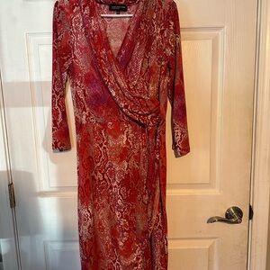 Jones New York Red Snake Print Long Sleeve Dress